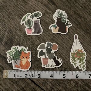 Cute set of 5 cat and plant‎ stickers!